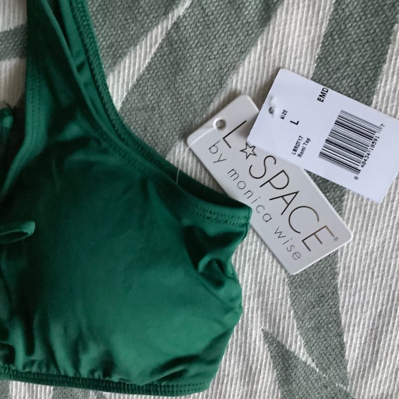 BNWT l*space Romi Lace up Bikini Top, Emerald green, Large, Made in USA - Picture 5 of 6